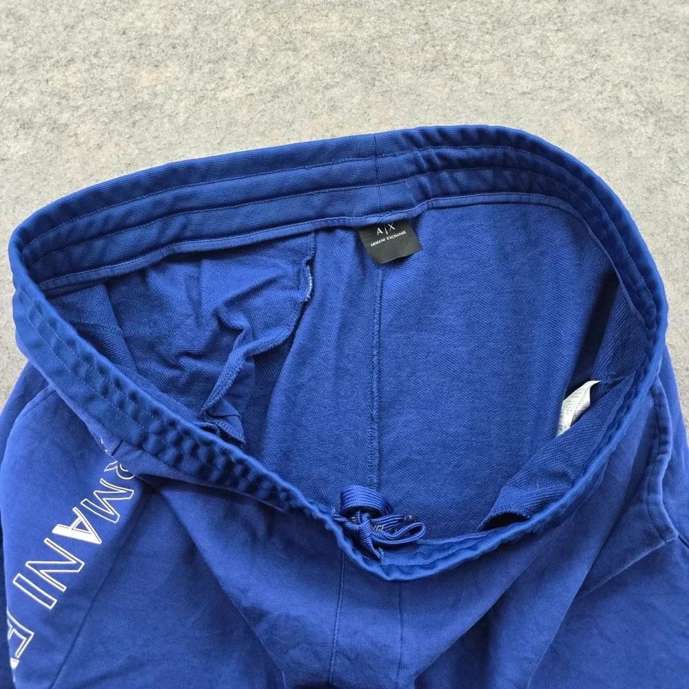 Armani Exchange Mens L Logo Sweat Shorts Blue Cotton Drawstring Pockets 6